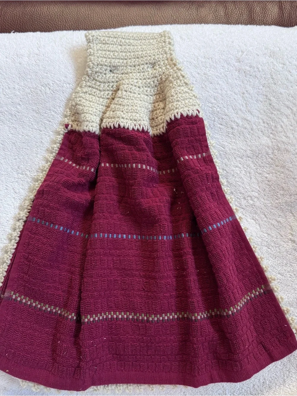 Mainstays Cranberry Crochet Hanging Kitchen Towel Handmade